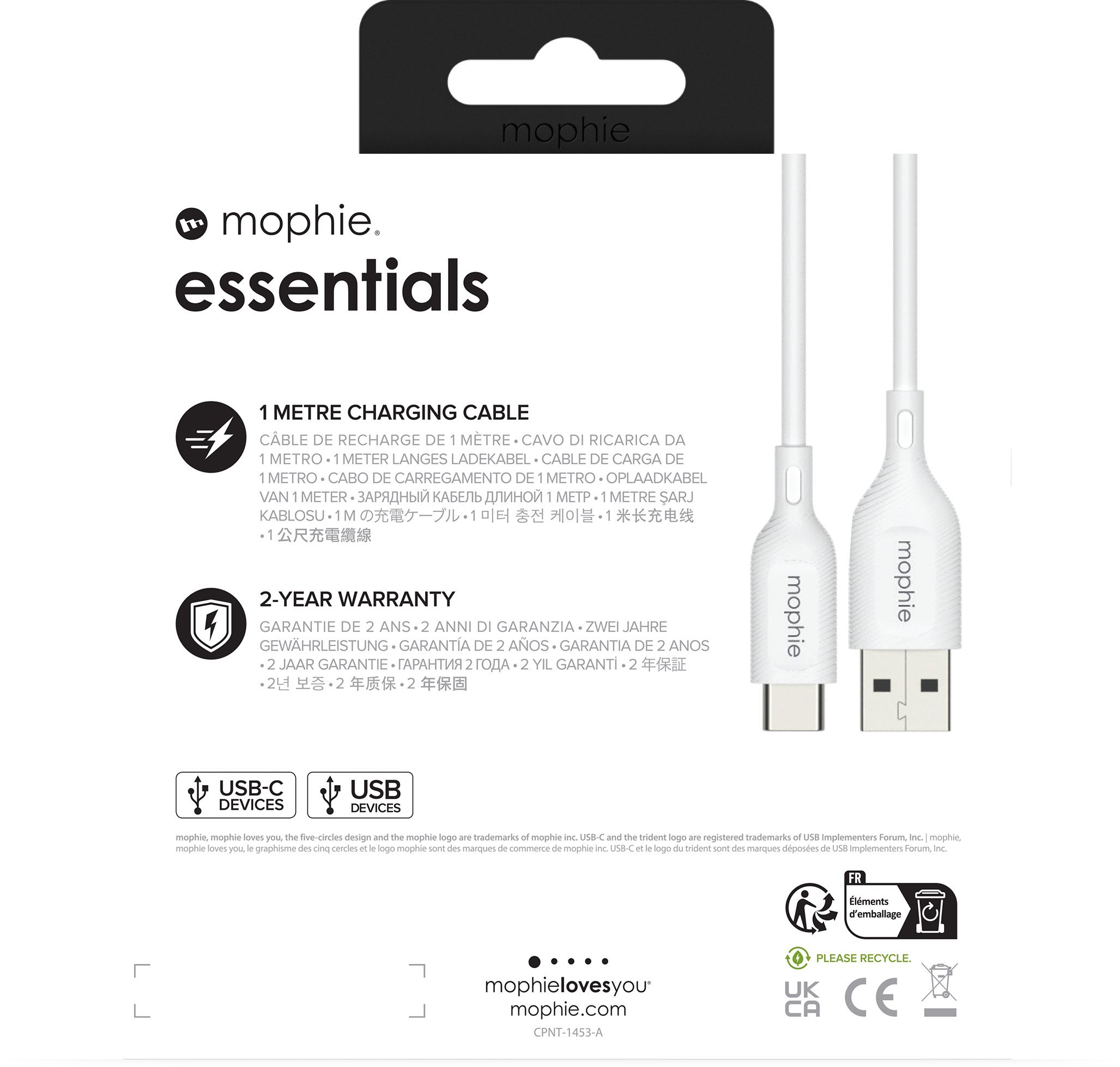 Kabel USB Mophie USB-A - USB-C 1 m Biały (MPH71)