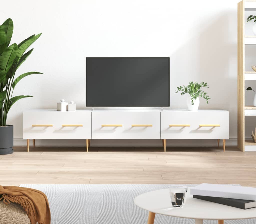 vidaXL Szafka pod TV, wysoki połysk, biała, 150x36x30 cm