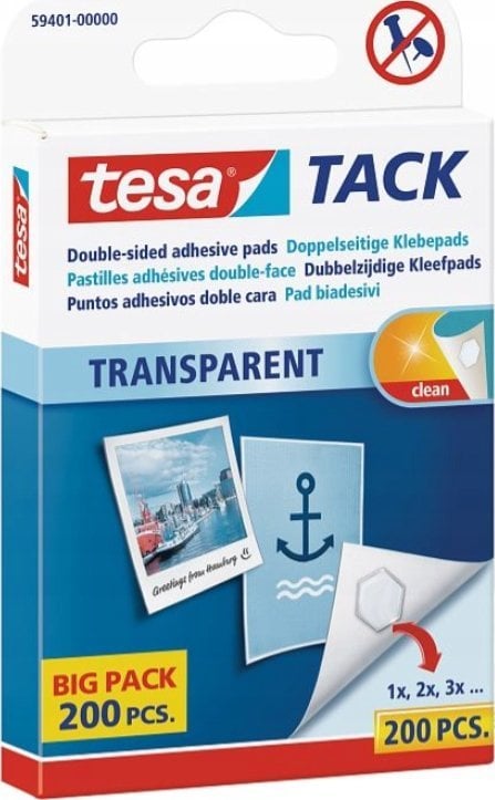 Tesa tesa adhesive pads TACK, 200pcs., reusable, transparent