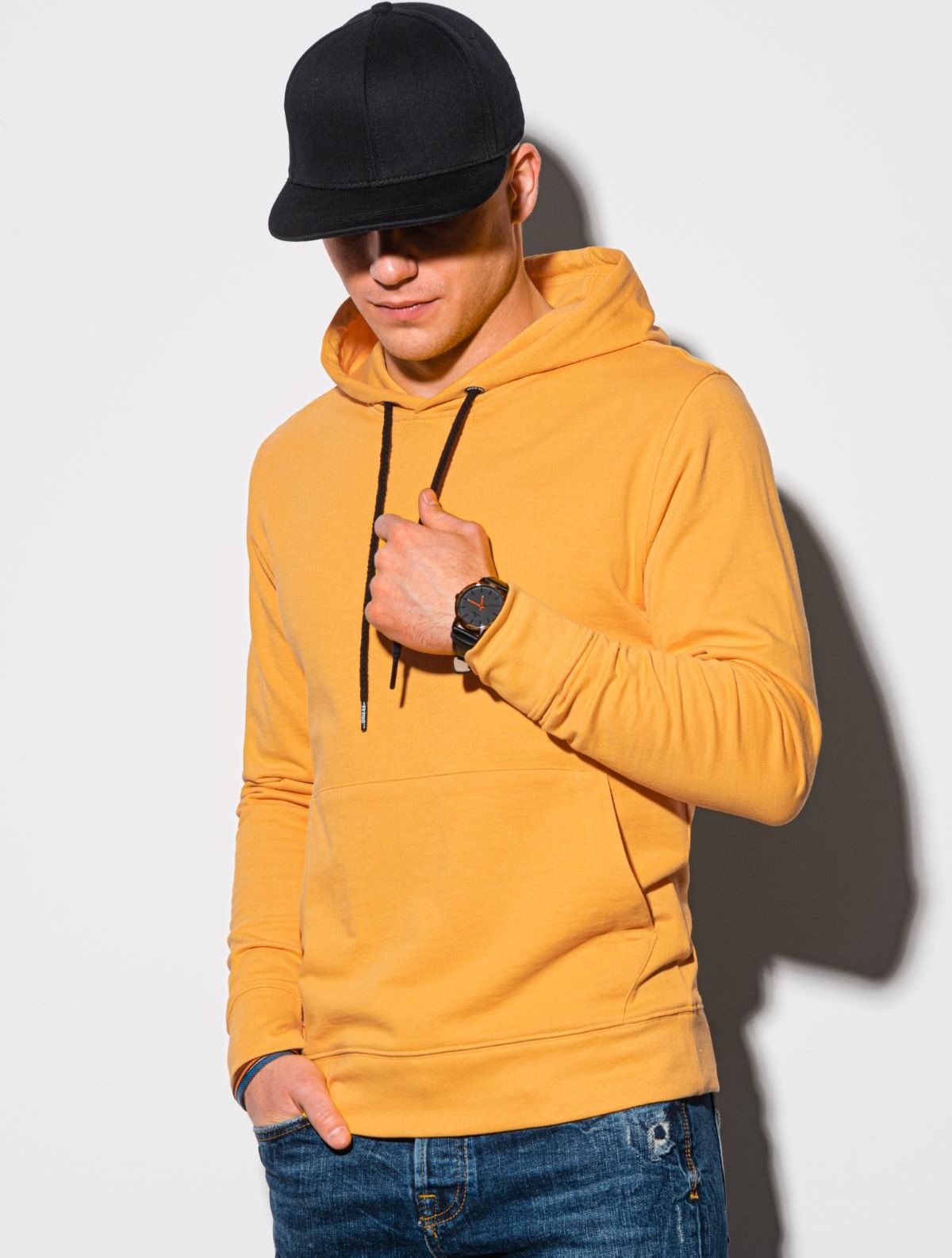 Ombre Bluza męska z kapturem B1154 - żółta S