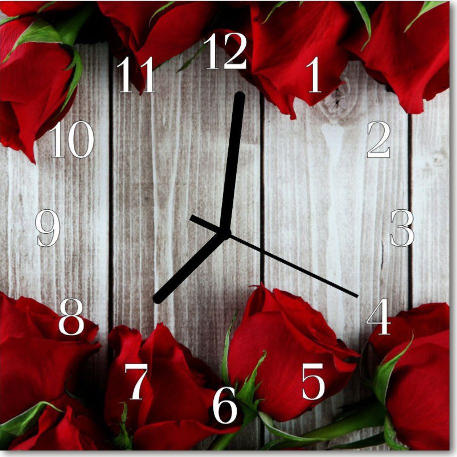 Tulup Zegar szklany ścienny Cichy Róże na desce