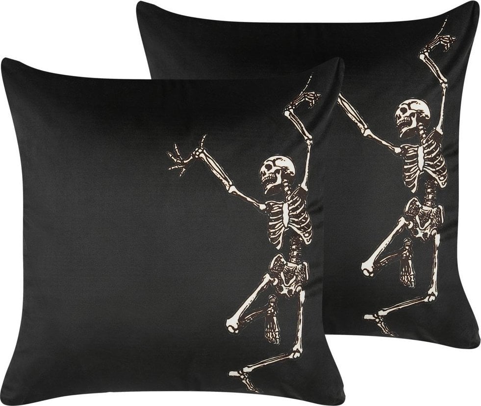 Beliani Lumarko 2 Welurowe Poduszki Dekoracyjne Z Motywem W Szkielety 45 X 45 Cm Czarne Medves!