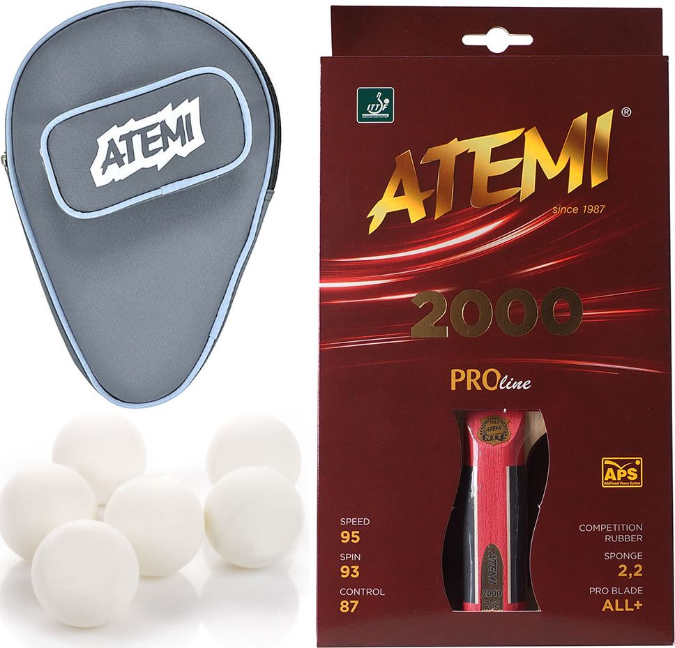Atemi Zesatw Atemi 2000 AN - Rakietka do tenisa stołowego (rączka anatomiczna) + pokrowiec + piłeczki