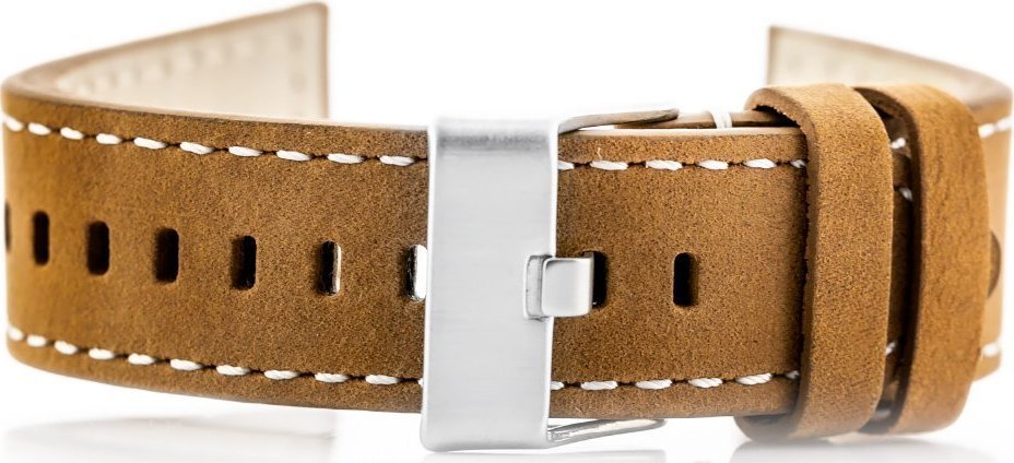 Pasek skórzany do zegarka W25 - camel/białe - 24mm