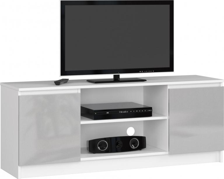 Fabryka Mebli Akord SZAFKA RTV 140 cm 2D 1P BIAŁA / METALIK POŁYSK