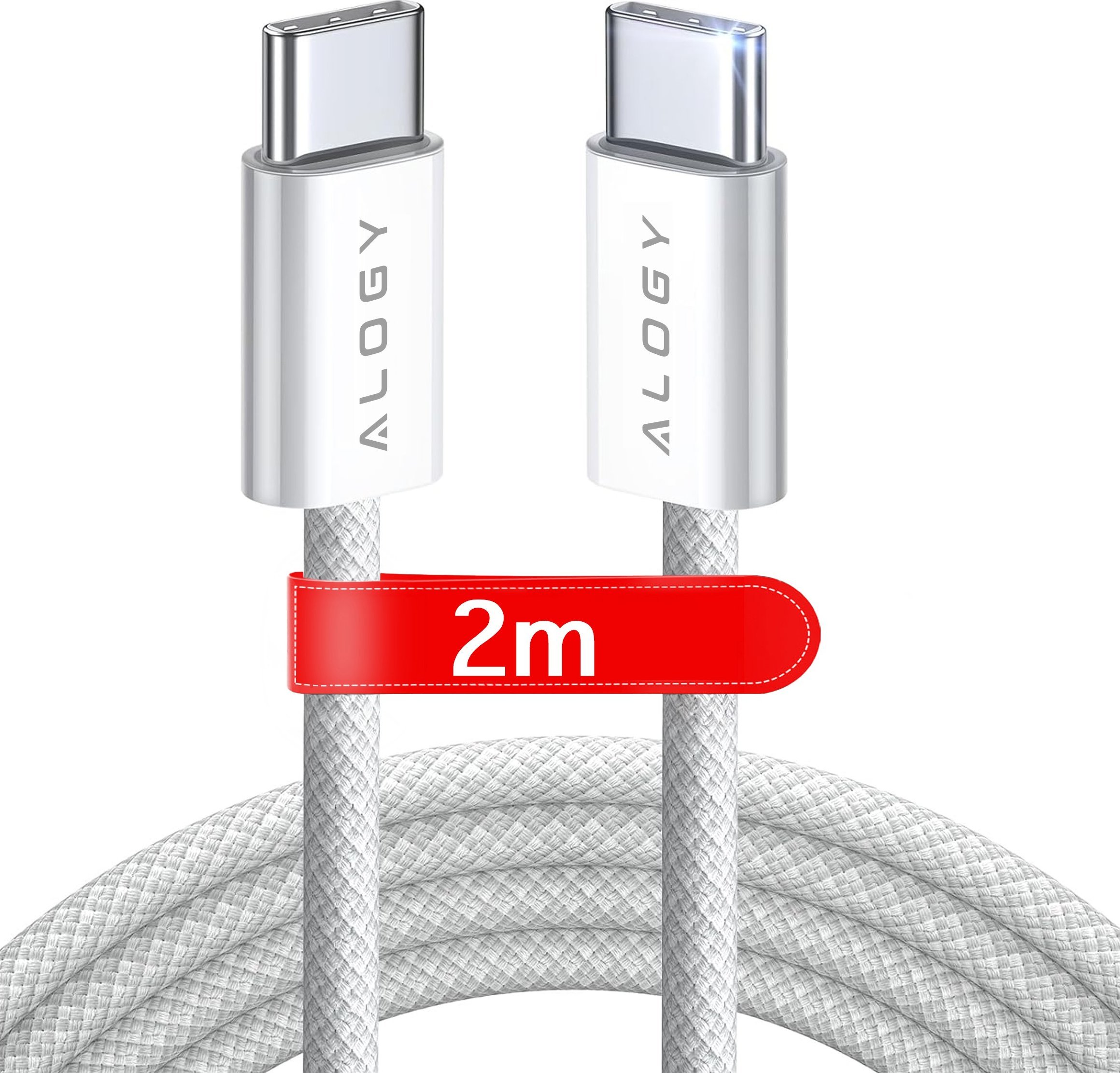 Kabel USB Alogy Kabel USB-C typ C mocny szybki PD 2M do iPhone 15 Alogy nylonowy przewód Biały