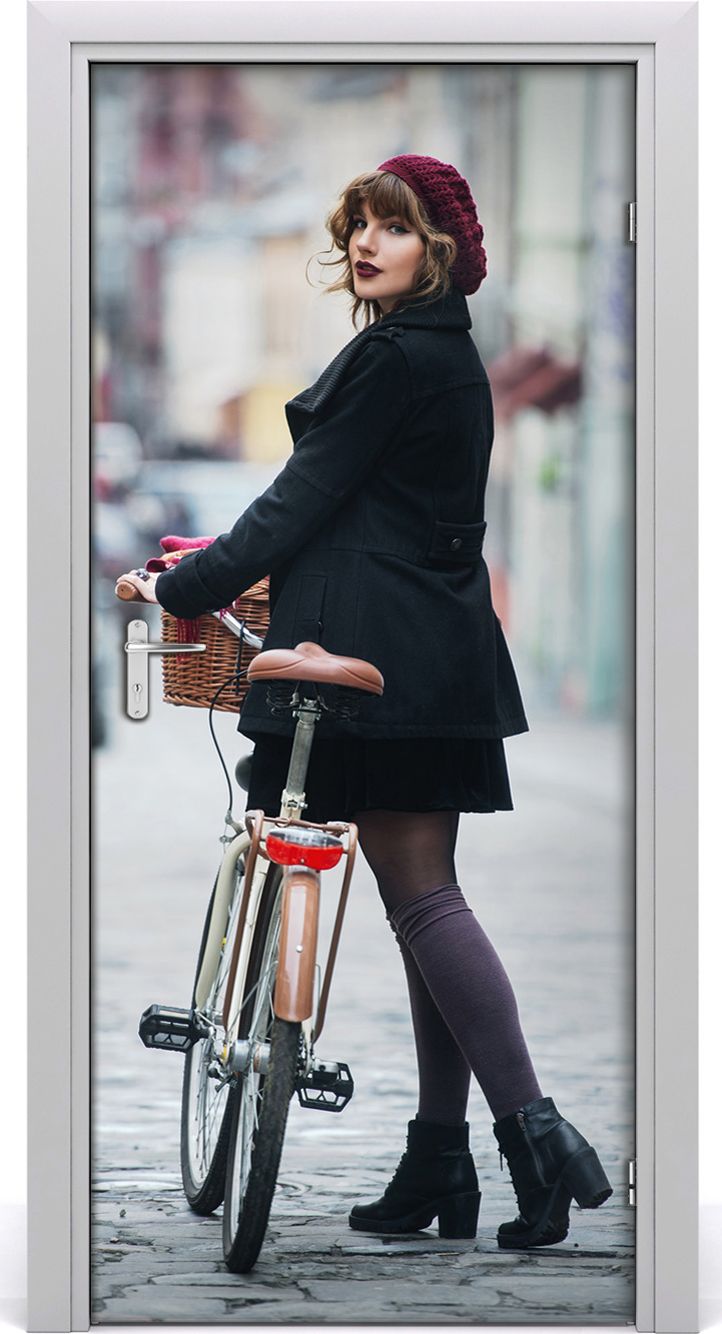 Tulup Fototapeta samoprzylepna na drzwi 95 x 205 cm Kobieta i rower