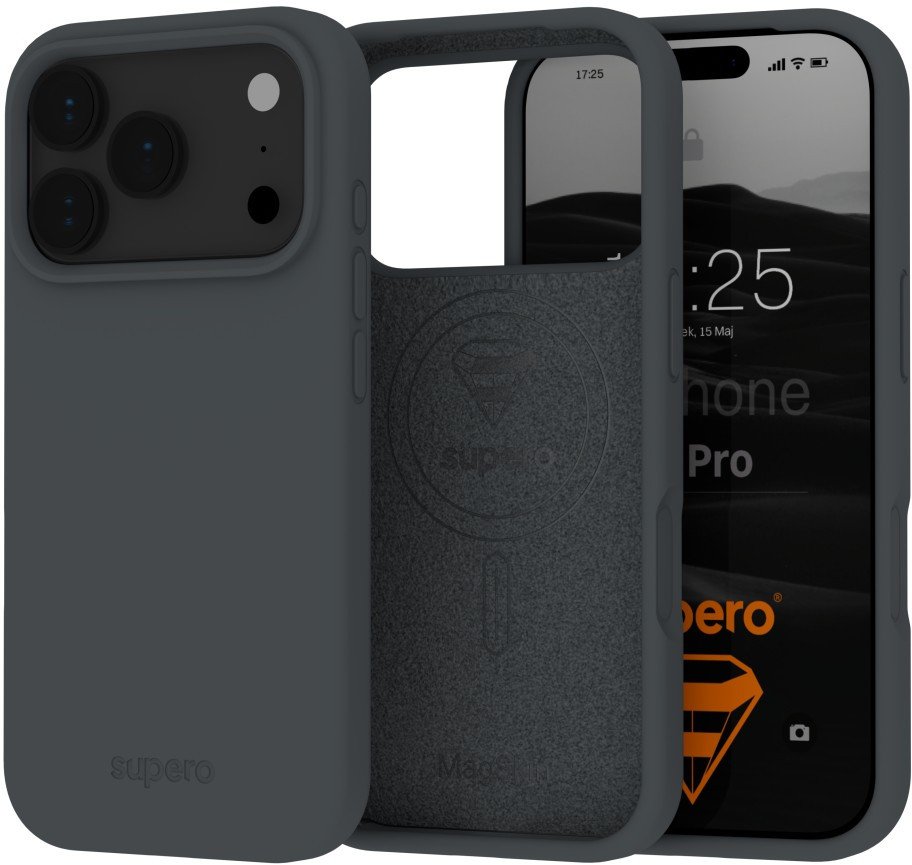 Etui silikonowe Supero MagSkin MagSafe do iPhone 17 Pro, ciemnoszare