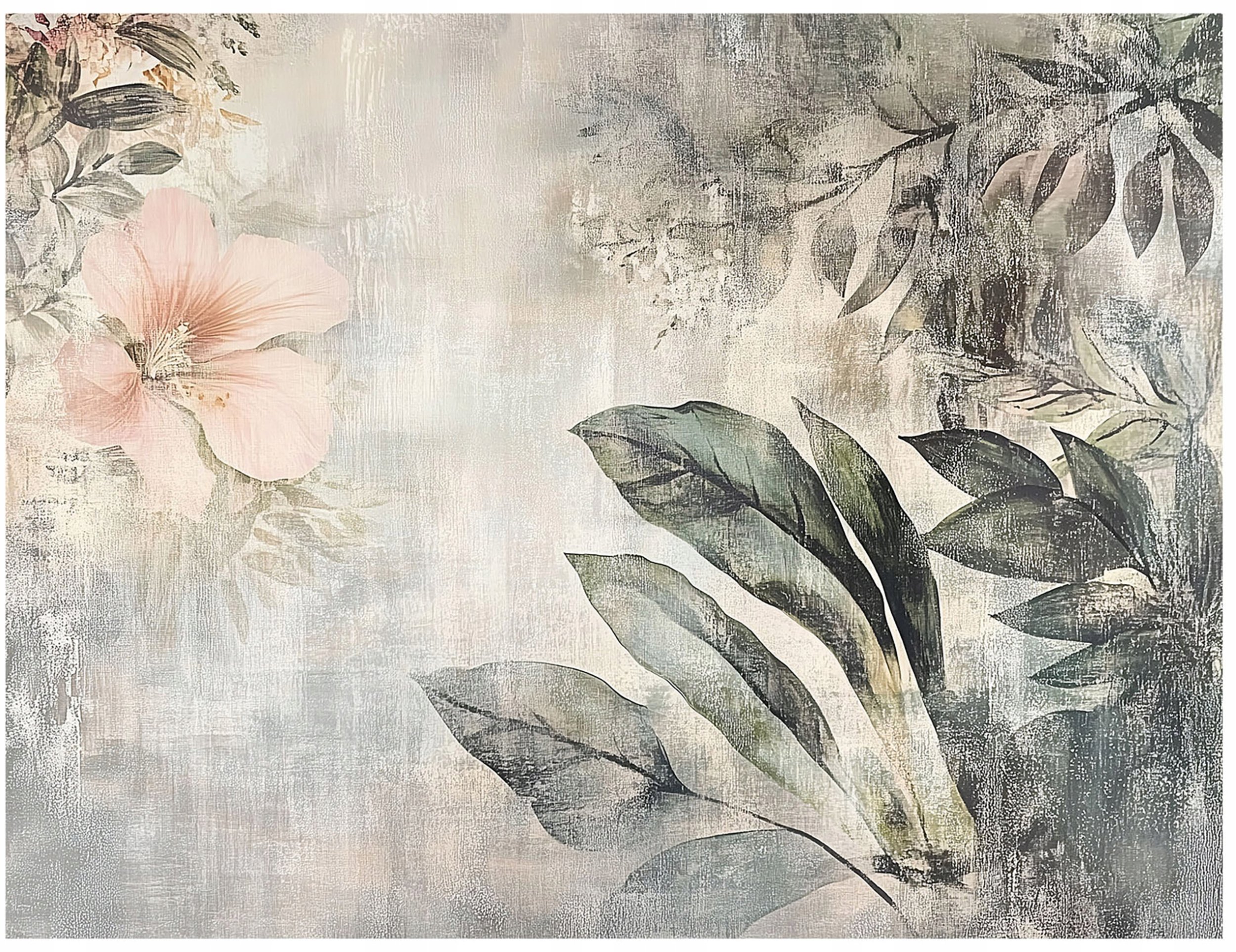 FOTOTAPETA LIŚCIE VINTAGE KWIATY BETON DO SYPIALNI SALONU TAPETA 350x250