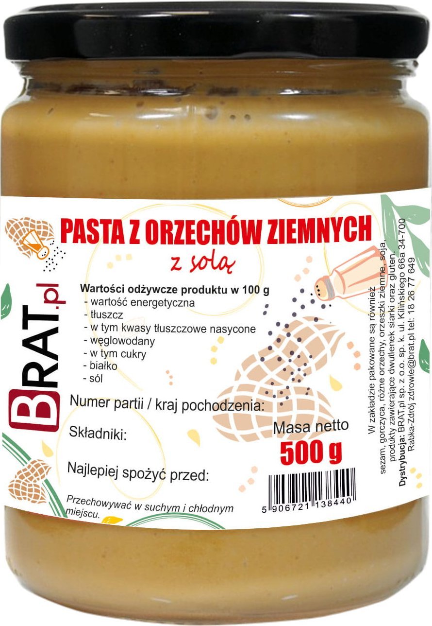 Brat Pasta z Orzechów Ziemnych z Solą 500g Z DODATKIEM SOLI HIMALAJSKIEJ