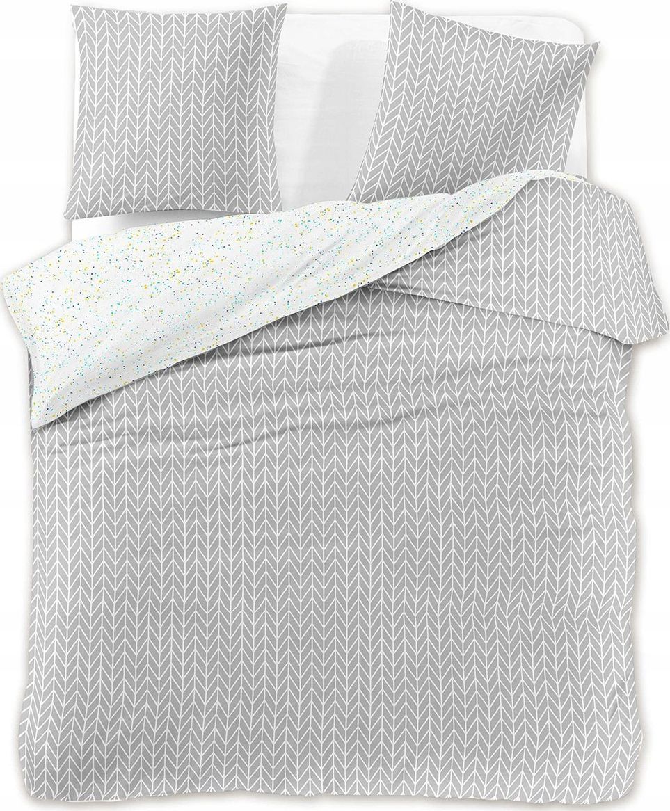 Decoking Pościel Ducato Collection Herringbone 200x200 cm + 2 poduszki 80x80 cm biało-szara