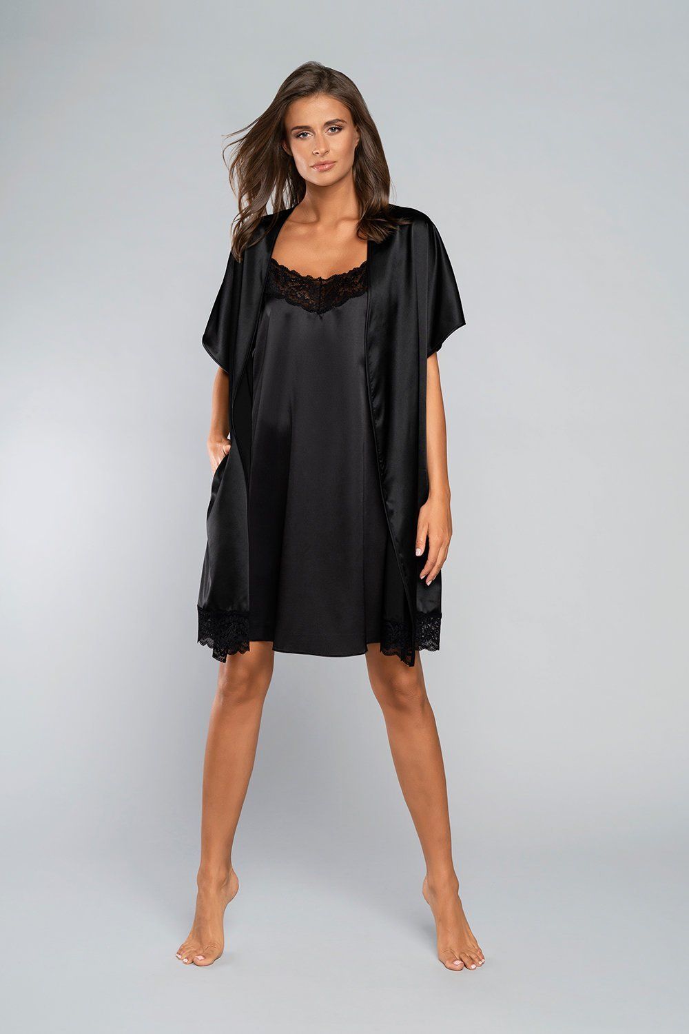 Italian fashion Italian Fashion Szlafrok damski DOTYK krótki rękaw czarny XL