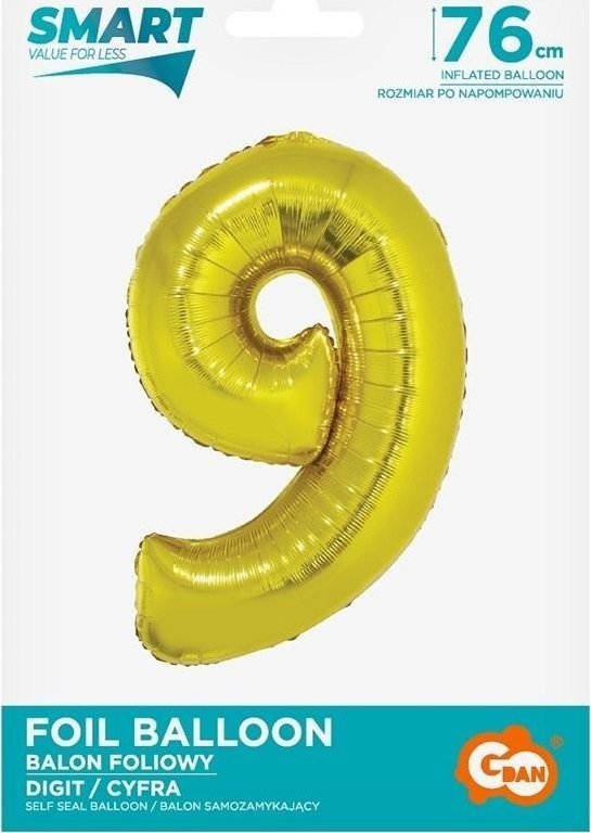 GoDan Balon foliowy cyfra 9 złota Smart 76cm