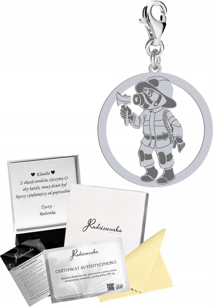 Radziszewska Jewellery Charms Srebrny STRAŻAK Karabińczyk Prezent SREBRO 925 DEDYKACJA GRATIS