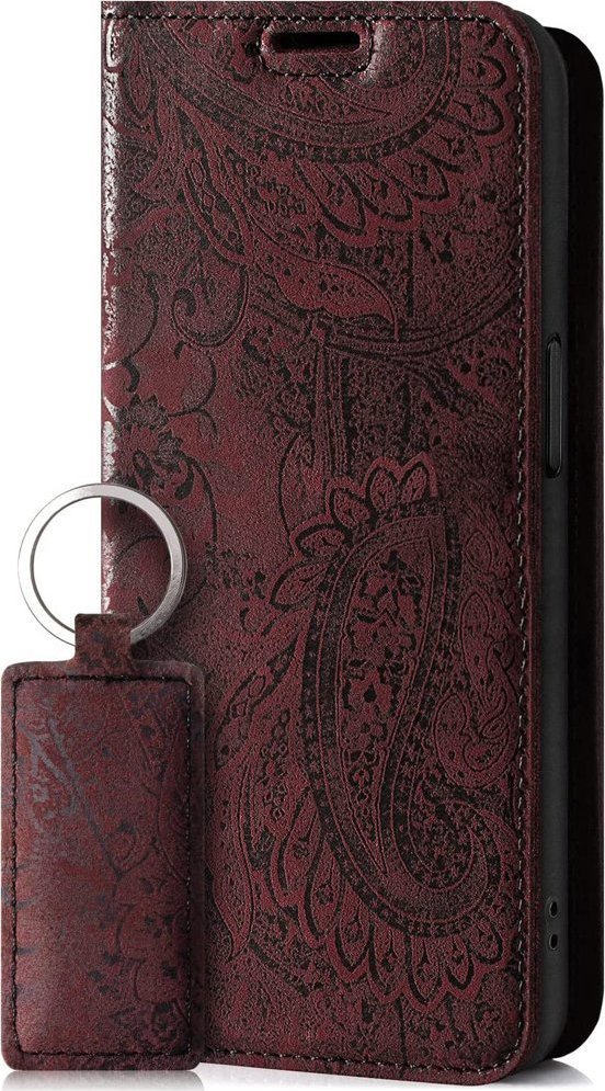 Surazo Etui na telefon skóra naturalna Smart magnet RFID - Ornament Burgund - TPU Transparentne Samsung Galaxy M21