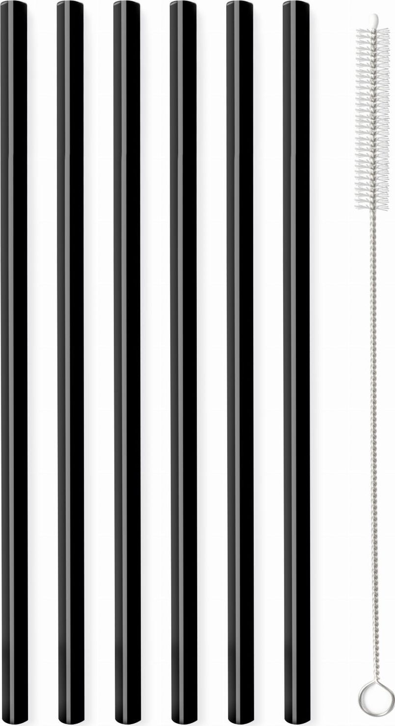 Vialli Design SŁOMKI SZKLANE CZARNE 20cm ZESTAW 6 SZTUK ZE SZCZOTECZKĄ 26599 VIALLI DESIGN