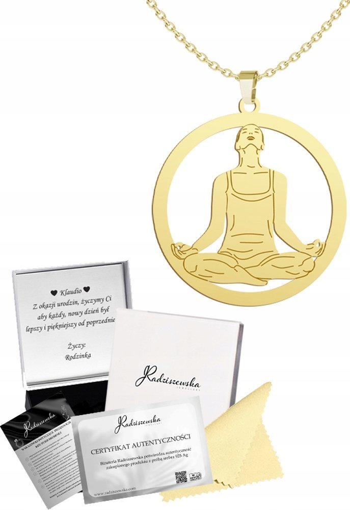 Radziszewska Jewellery Złoty Naszyjnik Kwiat Lotosu Joga Łańcuszek Prezent 925 GRAWER GRATIS