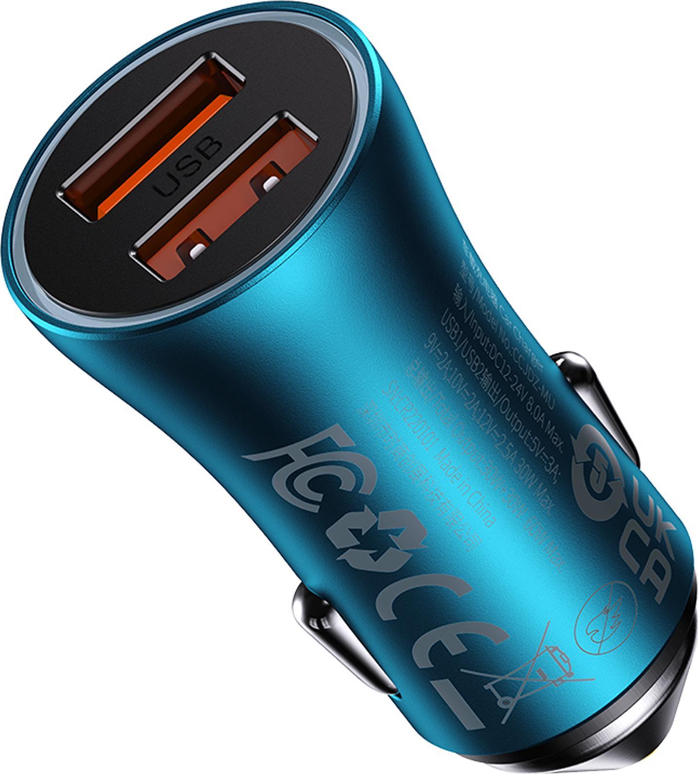 Ładowarka Baseus Ładowarka samochodowa Baseus Golden Contactor Max, 2x USB, 60W (niebieska)