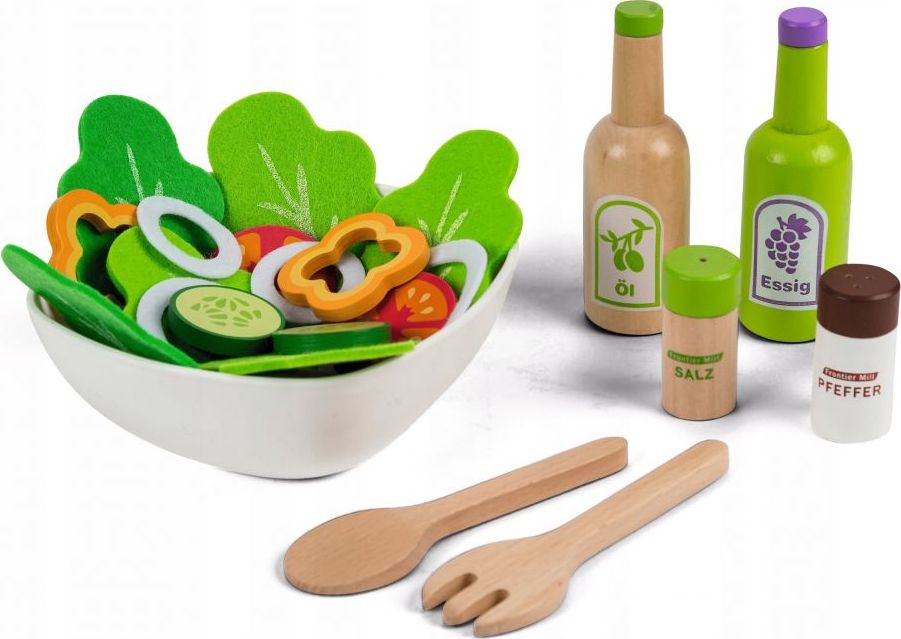 Ecotoys Drewniane warzywa sałatka zestaw z miską