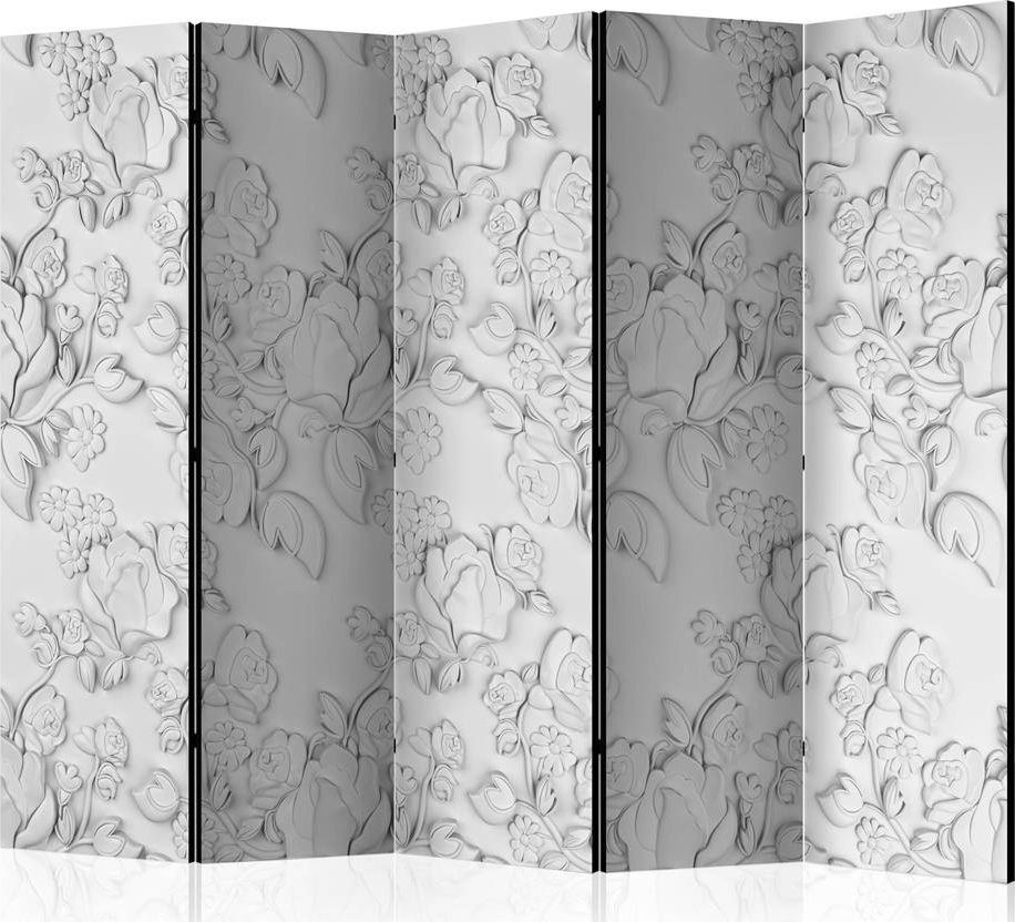 Artgeist Parawan 5-częściowy - Biały ornament: róże II [Room Dividers] uniwersalny