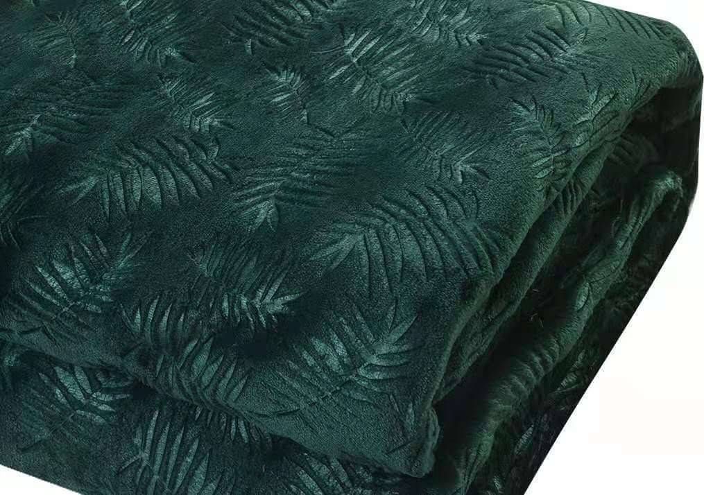 DECOHOME Koc Mikrofibra Wytłaczana Liście Zieleń 160x200