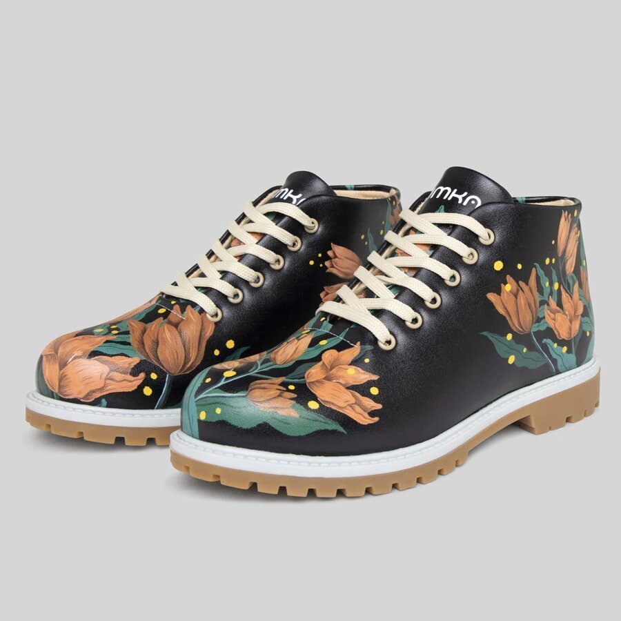 Mumka Shoes Botki wegańskie w tulipany czarne Mumka-37