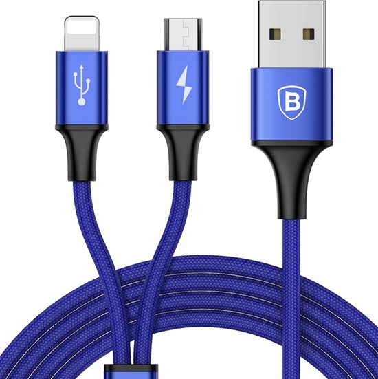 Kabel USB Baseus USB-A - microUSB + Lightning 1.2 m Niebieski (45797)