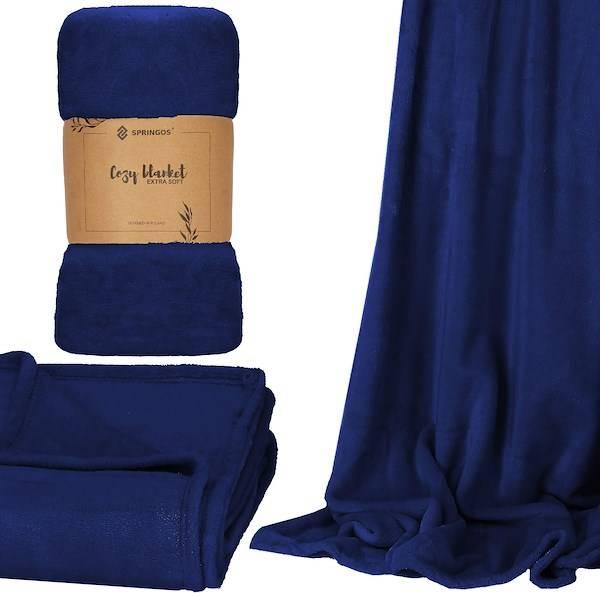 Springos Narzuta na łóżko, pled 150x200 cm koc na kanapę granatowy UNIWERSALNY