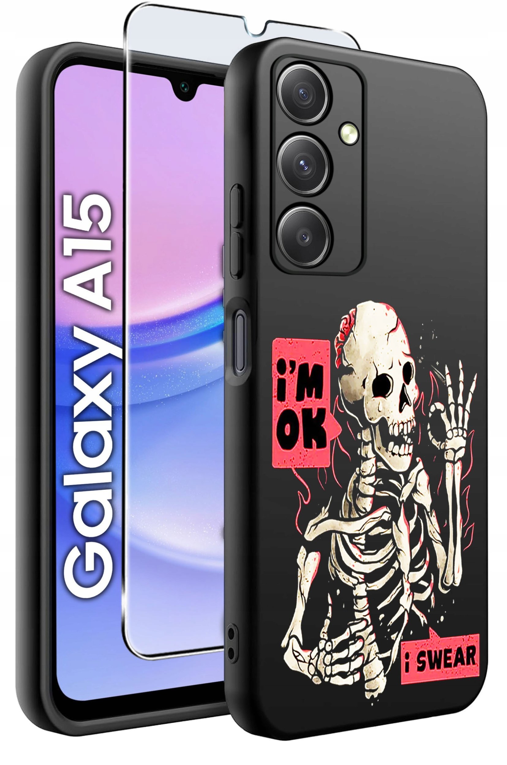 ETUI do Samsung A15 4G | 15 5G WZORY | SILIKONOWE MATT CASE + SZKŁO 9H