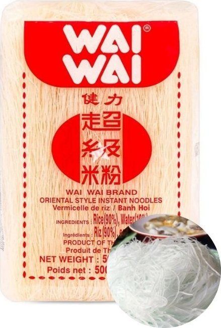 Wai Wai makaron ryżowy nitki bezglutenowy glass vermicel cienki do wok pho stir fry 500g