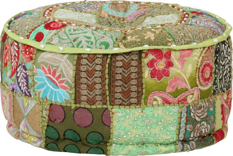 Elior Okrągła zielona pufa patchwork - Tela 3X