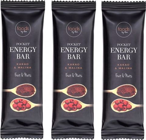 Foods by Ann Batony Pocket Energy Bar Kakao Malina 3 x 35g - Redukuje stres, obniża ciśnienie krwi i wzmacnia serce - Foods by Ann