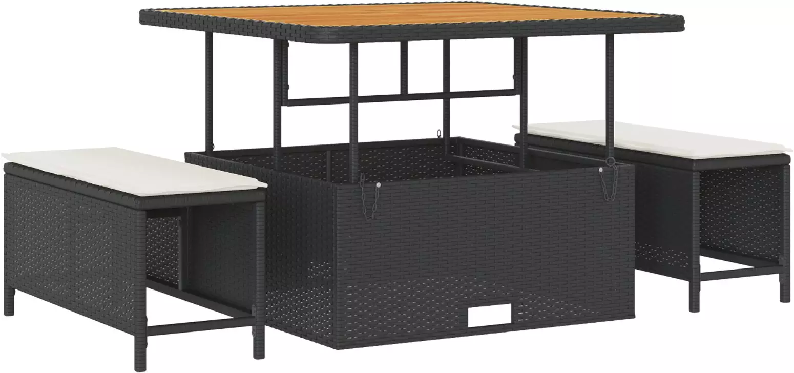 Zestaw 8 częściowych sof ogrodowych z poduszkami czarny polirattan akacja