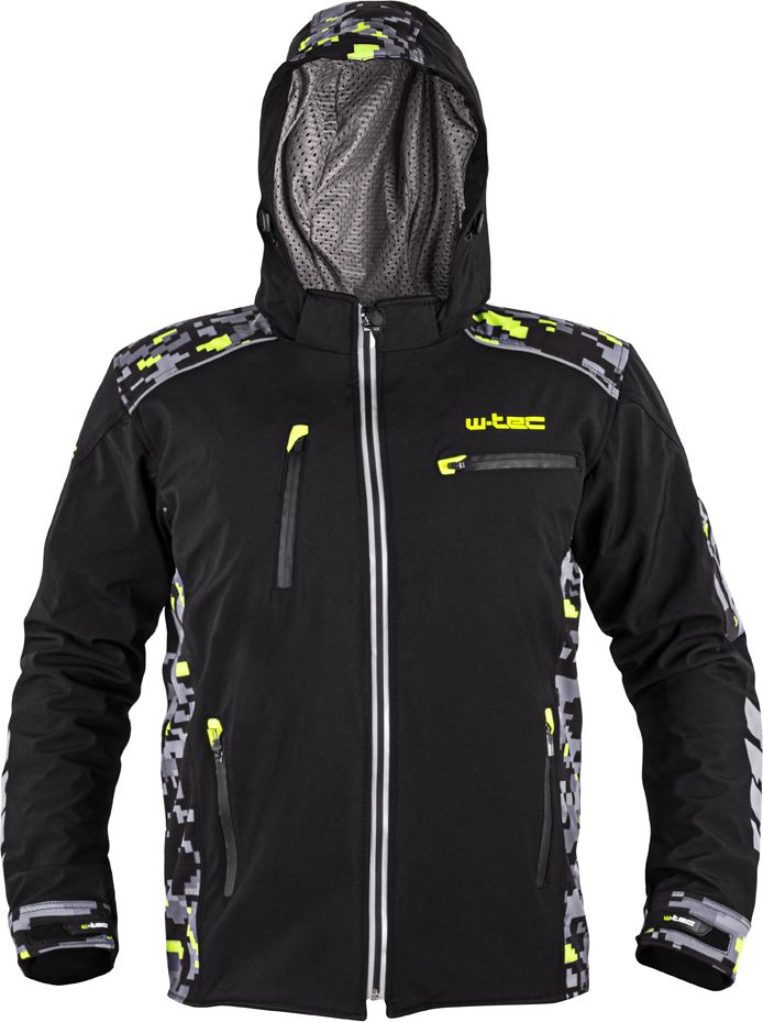 W-Tec Męska kurtka motocyklowa z kapturem Softshell W-TEC Kybero Kolor Czarny-fluo, Rozmiar 6XL