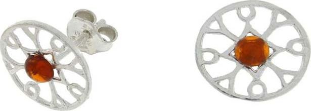 Lovrin Srebrne kolczyki 925 okrągłe z bursztynem 1,60g