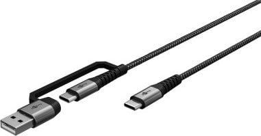 Kabel USB Goobay USB-A + USB-C - USB-C 1 m Szary