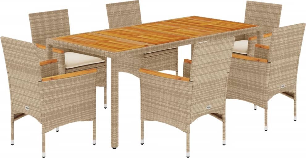 vidaXL vidaXL 7-cz. zestaw mebli ogrodowych z poduszkami, beżowy, polirattan