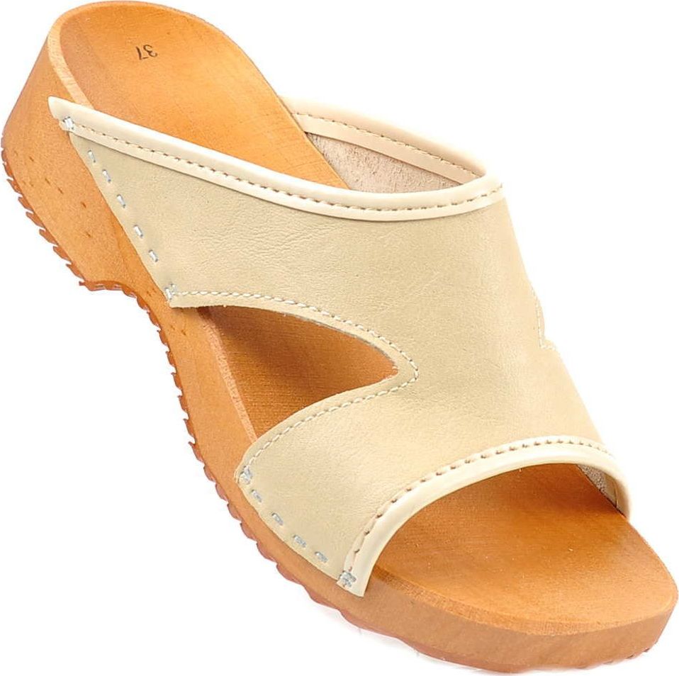 Pantofelek24 Drewniaki chodaki trepy klapki BEŻOWE /F8-1 Ae638 S338/ 38