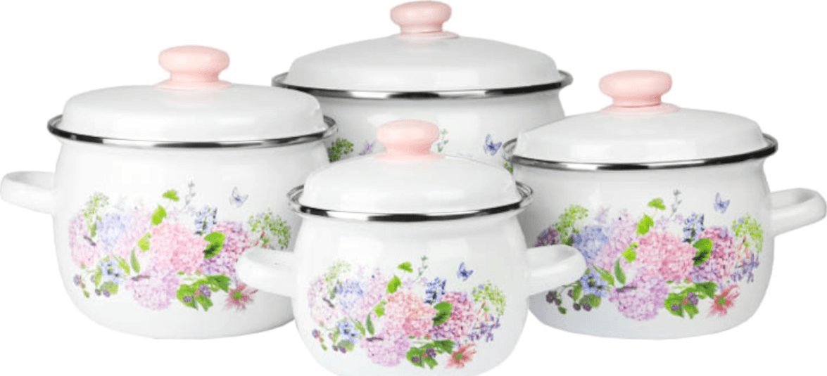 Emalia Rybnik Garnki emaliowane 4 szt. komplet garnków + pokrywki 8 el