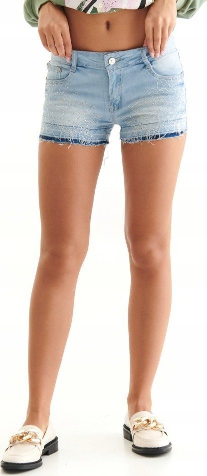 Krótkie spodenki jeansowe z ozdobną aplikacją Spodnie 25