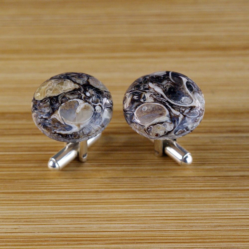 Manufakturaspinek Srebrne spinki do mankietów Agat Muszlowy (S485)