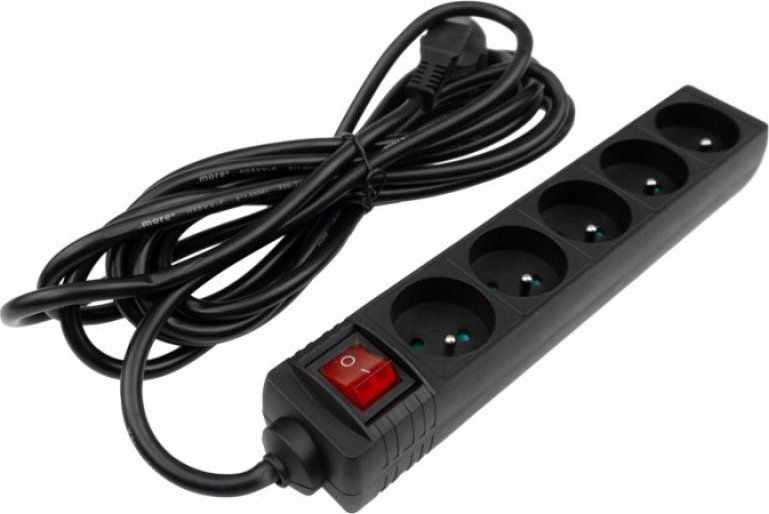 Ecolight Przedłużacz 5 gniazd 5m z/u z wyłącznikiem czarny