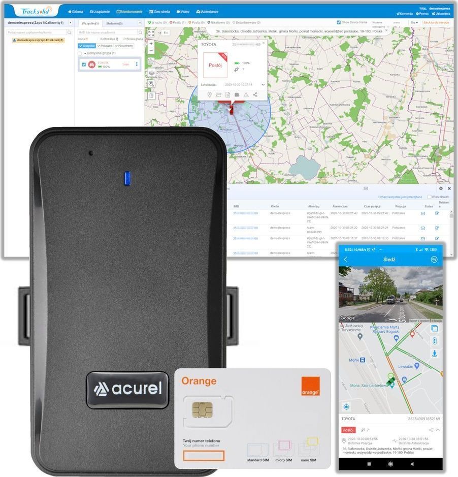Moduł GPS Acurel Lokalizator GPS 4G LTE JM-LL01 bateria 10 000mAh + karta Orange + Tracksolid (dożywotni)