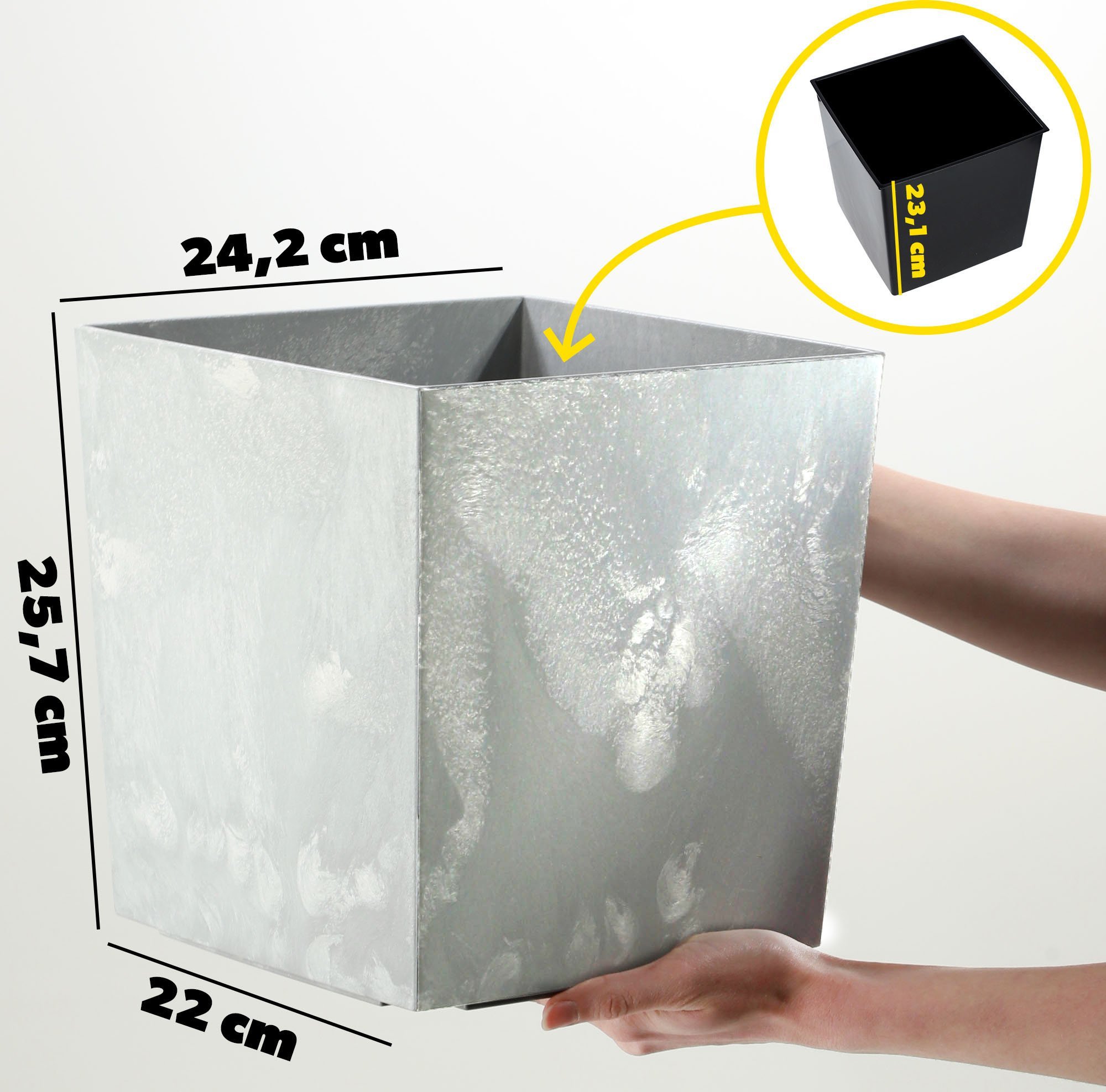 KADAX Doniczka Donica Na Kwiaty 25cm Osłonka Z Wkładem Kwietnik Plastikowa szara