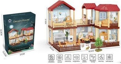 Domek dla lalek willa czerwony dach oświetlenie