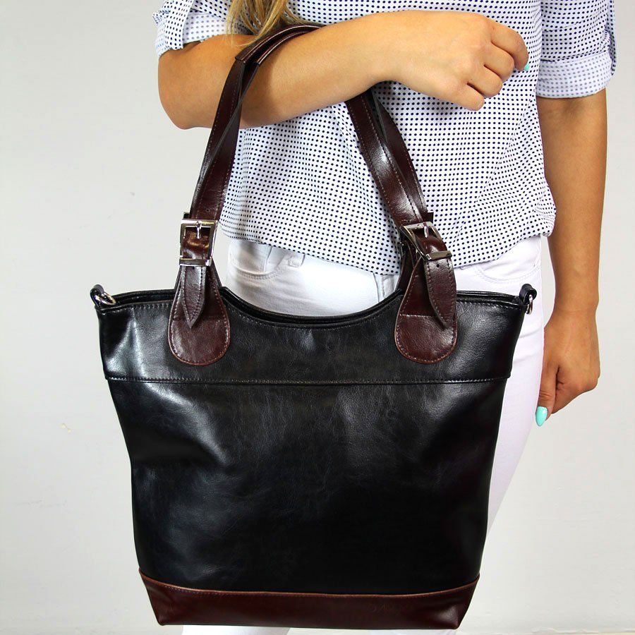 DAN-A Torebka skórzana damska DAN-A T195B czarno-koniakowa