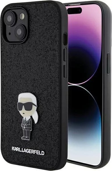 Karl Lagerfeld Etui Karl Lagerfeld Fixed Glitter Ikonik Logo Metal Pin Do Iphone 15 - Czarne