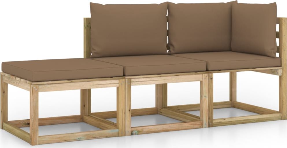 vidaXL 3-cz. zestaw wypoczynkowy do ogrodu, z poduszkami taupe