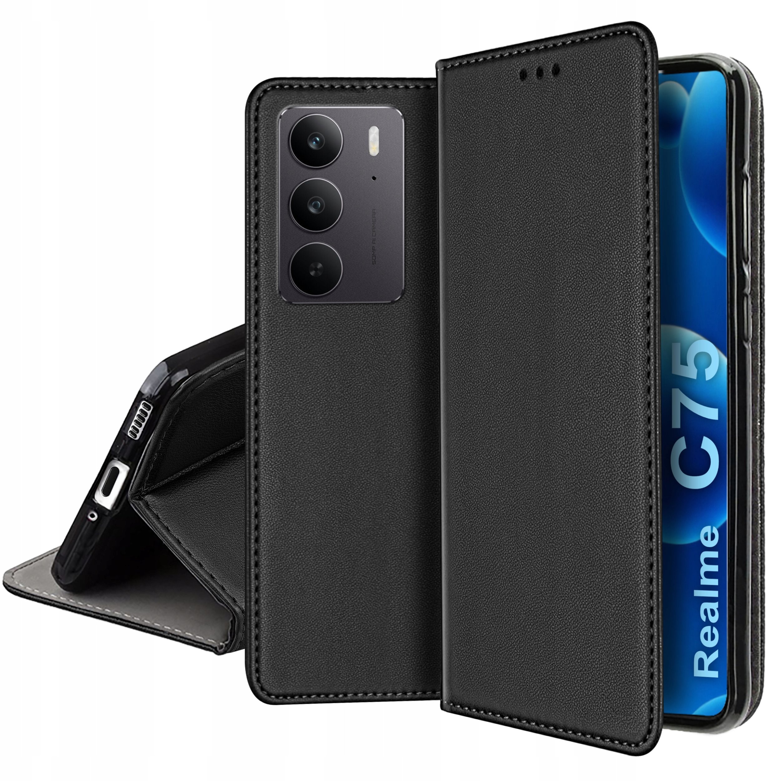 ETUI SKÓRZANE do Realme C75 MAGNETYCZNE BOOK CASE TOKRA + SZKŁO 9H