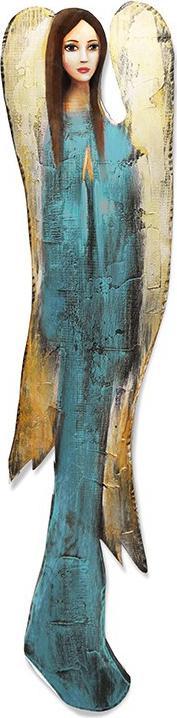 ART-POL Aniołek do powieszenia na ścianie drewniany malowany morski